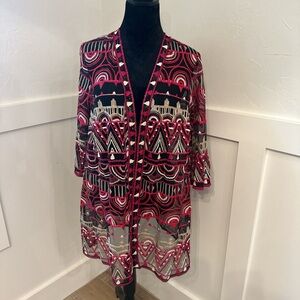 Catherines Red‎ and Black Patterned Cardigan